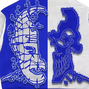 2026 Custom Men's Blue White Varsity <b>Jacket</b> Embroidered <b>Stars</b> Color Blocking Preppy Style Turn-down Collar Regular Fit - Product Image 5