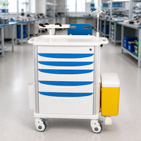 Chariot médical d'urgence en alliage d'aluminium ABS, 5 tiroirs, étagère pour défibrillateur, poteau porte-perfusion, planche RCP, durable pour atelier et clinique