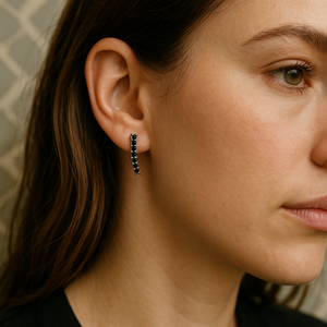 Silver 925 <b>Bow</b> Black Stone Earpin Design Jewelry Wholesale Factory in Thailand - Product Image 1