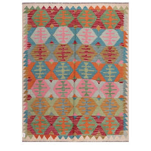 Alfombra Kilim de Maimana, Afganistán, 199 x 157 cm, para Decoración del Hogar - Product Image 1