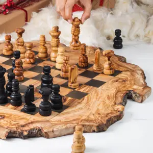 Handmade Luxury Wooden Chess Set with Olive Wood Pieces and Rough Edges: A Unique Addition to Your Chess Board Game Collection