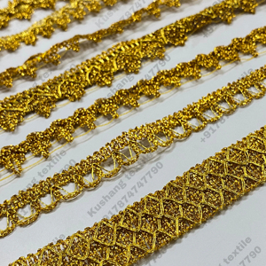 Home Textiles Gold Thread With Sequins Lace Piece Dance Dress Sewing Glitter Woven Lace <b>Trim</b> - Product Image 1