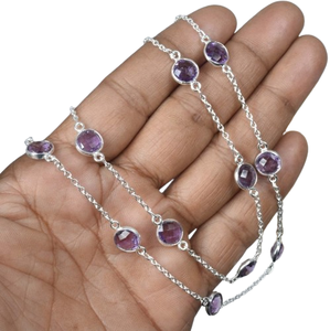 JESSICA CREATION JCA005 Trendy February <b>Birthstone</b> Blue Amethyst 925 Sterling Silver Gemstone Necklace Convertible Bracelet - Product Image 1
