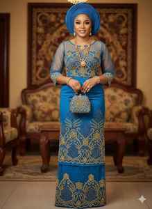 Empress Collection Nigerian Eco-Friendly Girls Wedding Traditional Wear <b>Brown</b> Handwork George Abstract Floral Design Special - Product Image 6