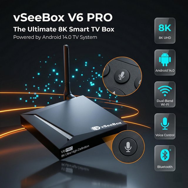 2026 VSeeBox V6 ProAndroid 14 8K Ultra HD TV Box WiFi 6 Voice Control Media Player