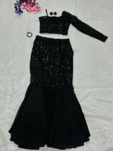 Henixa lanza hermosa secuencia pesada cordón bordado trabajo fiesta desgaste diseñador Crop Top Lehenga colecciones indio pakistaní - Product Image 4