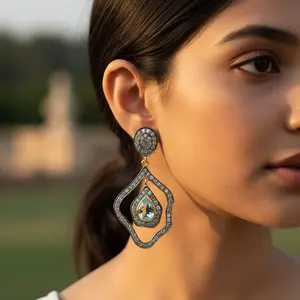 Pendientes de Gota con Diamantes de Aguamarina para Mujer, Chapados en Oro, Joyería de Oro Blanco, Turquesa, Perla, Estilo Lindo para Bodas y Fiestas - Product Image 2