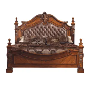 Wholesale Price Teak Wooden Bed Set Antique Luxury Bed For Bedroom Home Furniture King Size Bed Export To Europe