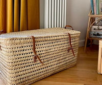 Fait à la main marocain bohème grand osier carré coffre de rangement femmes sac à bandoulière feuille de palmier poignées en cuir été automne serrure