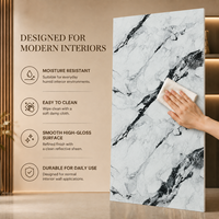 Panneau mural décoratif en PVC brillant MORLENX, imitation marbre veiné blanc et noir, pour intérieur commercial de luxe