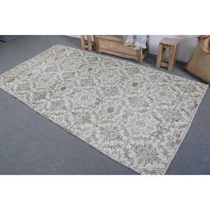 Tapis vintage turc écologique en patchwork 4,6x8,6 pieds, vert, en laine orientale avec envers en latex - Product Image 4