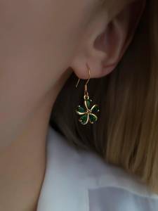 Pendientes de Plata de Ley Natural con Esmeralda, Corte Pera, Raro, Blanco, Bonito, Diseño Floral, Verde, Dorado, Pendientes Colgantes, Regalo para Ella - Product Image 2