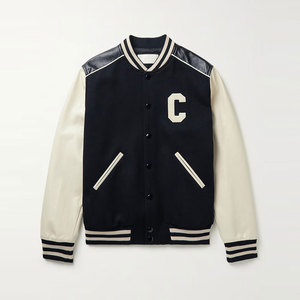 Blouson universitaire décontracté pour homme style preppy avec lettre C brodée sur le devant, coupe régulière, coupe-vent automne en polyester/coton, col rabattable - Product Image 1