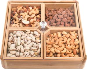 Bandeja de Servir Ecológica de Madera con 4 Compartimentos para Fiestas, Uso Doméstico, Almacenamiento de Frutos Secos y Nueces - Product Image 4