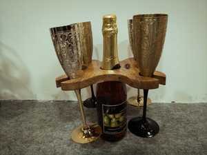 Soporte de vino de 2 botellas con textura de madera de acacia con soporte de copas también para Bar Restaurante Hotel o decoración del hogar Soporte para botellas de vino - Product Image 4