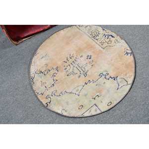 Alfombra, 2.6x2.6 pies, Alfombra Vintage, Alfombra Azul Sólida de Lana - Product Image 2