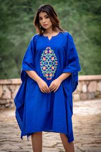 New Stylish <b>Women</b> Floral Embroidered Solid Blue Color Exclusive Knee Length Short <b>Kaftan</b> - Product Image 4