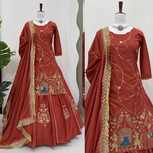 Ensemble pantalon Sharara pour femmes avec broderie Kurta Top et broderie assortie Boder Lace Work Dupatta - Product Image 1