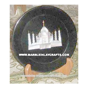 Plaque d'incrustation en marbre noir avec Taj Mahal - Product Image 1