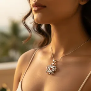 Collier pendentif fleur en argent 925 pour femme, cadeau - Product Image 3
