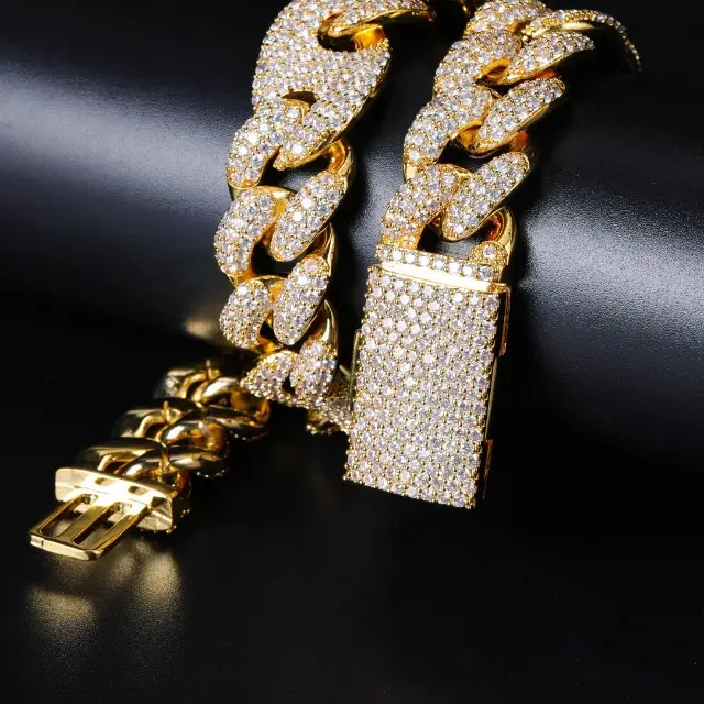 Amerikanische und europäische Hip Hop Mode 18 Karat Gold Diamant Armband VVS Moissan ite Cuban Link Chain & Armband für Männer Frauen