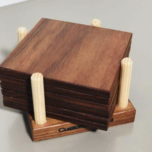 Wholesale Classic Eco-Friendly Round Walnut Bamboo Wooden Coaster Set Custom <b>Beer</b> Drink Coasters with Holder - Product Image 1