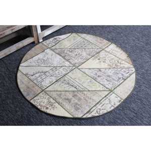 Tapis turc vintage de 3,7 x 4,4 pieds, tapis rond, tapis patchwork vert - Product Image 3