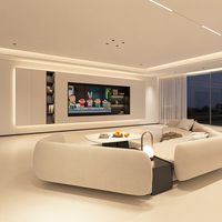 Meuble TV mural moderne personnalisé pour hôtel avec armoires de rangement et étagères de présentation, rétroéclairage LED, meubles de salon en bois