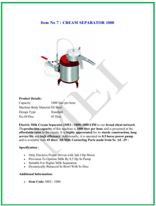 Séparateur de crème haute capacité 1000 Ltrs pour écrémer le lait dans l'industrie laitière Vente en gros en vrac en acier inoxydable durable - Product Image 3