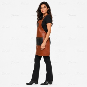 Tablier en cuir Titanwear pour femme, idéal pour le personnel de restaurant et de bar, marron/noir, avec poches, fermeture à boutons-pression, manches courtes, détection numérique des aiguilles - Product Image 4