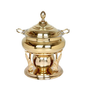 Plat à réchaud sur pied en argent martelé avec poignée dorée en acier inoxydable, chauffe-plat de luxe pour buffets, mariages et restaurants - Product Image 2