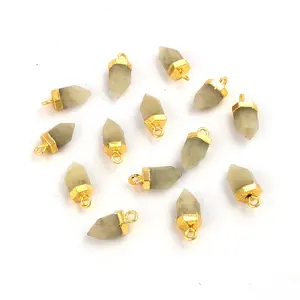 Bullet shape charms diy pendants wholesale supplier natural white moonstone electroplated gold design single bail link connector