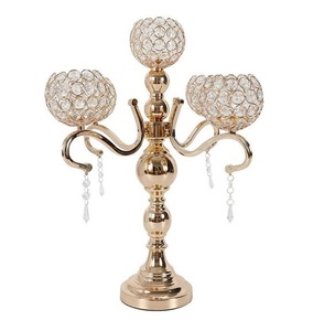 Candélabre en cristal argenté de luxe à 5 bras, porte-bougie en métal, centre de table pour décoration de mariage, support à bougies votives moderne pour table - Product Image 2