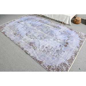 Tapis turc vintage moderne 5.7 X 9.3ft bleu marron grand Rectangle Patchwork Design tapis en laine pour le salon support 3D en latex - Product Image 4