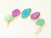 Bracelet chaîne et maillons en laiton pur fait main avec agate, bijou de mode bohème et tendance pour femme
