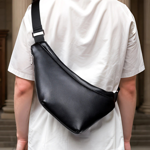 Sac de poitrine minimaliste en cuir véritable, sac à bandoulière, fermeture à glissière, imperméable, usage quotidien, toutes saisons, pour homme - Product Image 5