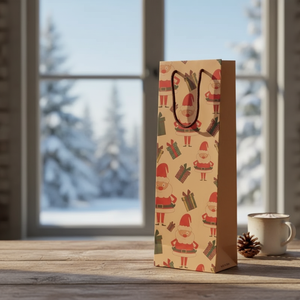 Bolsas de Papel Recubierto Hechas a Mano Ecológicas al por Mayor para Botellas de Vino Tinto, Personalizables, con Estampado Dorado y Asa de Mano para Regalo de Navidad - Product Image 3