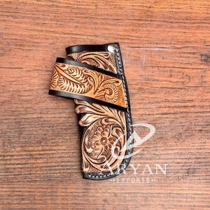 Western Floral Hand Tooled Leather Knife Sheath Holster with <b>Belt</b> Loop Carved Cowhide Genuine Leather Folding Knife Cover <b>Pouch</b> - Product Image 1