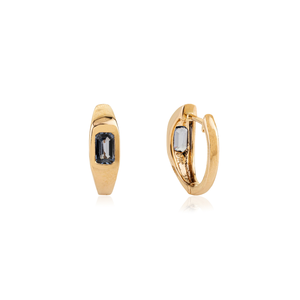 Pendientes de Aro Huggie Unisex Elegantes de Primera Calidad con Piedra Preciosa de Zafiro Azul Natural en Oro Amarillo de 14K, Joyería Fina - Product Image 5