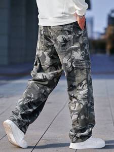 กางเกงคาร์โก้ขายาวแบบลำลองลายพรางสำหรับผู้ชายกางเกงคาร์โก้ขากว้างทรงหลวมดีไซน์ย้อนยุค - Product Image 5