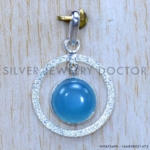 Colgante de Plata de Ley 925 con Calcedonia Azul, Joyería de Plata de Diseño Hecha a Mano para Compradores Mayoristas - Product Image 2