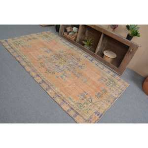 Hecho a mano respetuoso con el medio ambiente bohemio naranja azul Patchwork alfombra grande 4,2X7,6 pies lana látex respaldo Vintage estilo turco comedor - Product Image 4