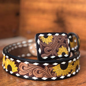 เข็มขัดหนังแกะลายดอกทานตะวันโบฮีเมียนทำด้วยมือสไตล์แฟชั่นสไตล์วินเทจ - Product Image 3
