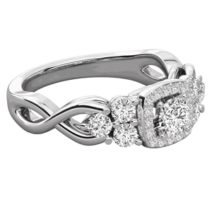 Anillo de Compromiso con Halo Cuadrado y Racimo de Diamantes de Corte Redondo - Product Image 2