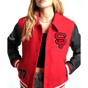 Giacca Varsity da uomo in ciniglia personalizzata Unisex ricamo Patchwork Baseball con maniche in pelle con scritta Bomber giacca Varsity da donna