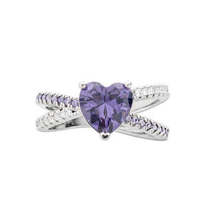Jeulia <b>Cross</b> Your Heart Rhodium Plated Sterling <b>Silver</b> Gemstone Engagement <b>Ring</b> - Product Image 1
