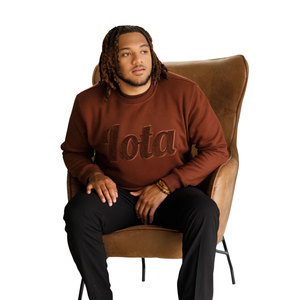 Solid <b>Brown</b> Iota Chenille Sweatshirt 100 Cotton <b>Fleece</b> Custom Greek Fraternity Embroidered Logo Soft Comfortable Mens Pullover - Product Image 1