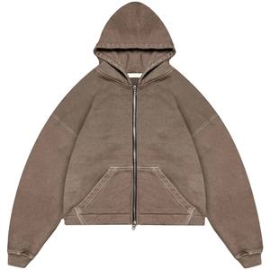 Nuevo estilo recortado gota hombro cremallera sudaderas con capucha logotipo personalizado mejor Material último diseño Boxy Fit ácido lavado cremallera sudaderas con capucha - Product Image 1