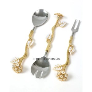 Mango de diseñador de hojas chapadas en oro de alto grado de aspecto atractivo para cuchara de acero inoxidable pulido brillante plateado y juego de cubiertos populares - Product Image 6