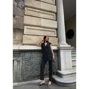 Conjunto de Traje para Mujer Polviscon - Chaleco Largo a Rayas y Pantalones Color Antracita - Product Image 5